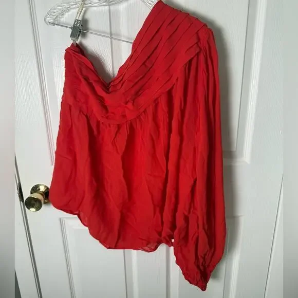 Farm Rio Red Rose Puff Sleeve One-Shoulder Blouse XL - Picture 7 of 10